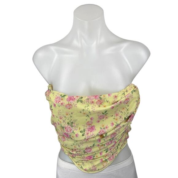 House of CB Vivienne Yellow Floral Strapless Drape Corset Bustier Crop Top XS - Picture 2 of 6